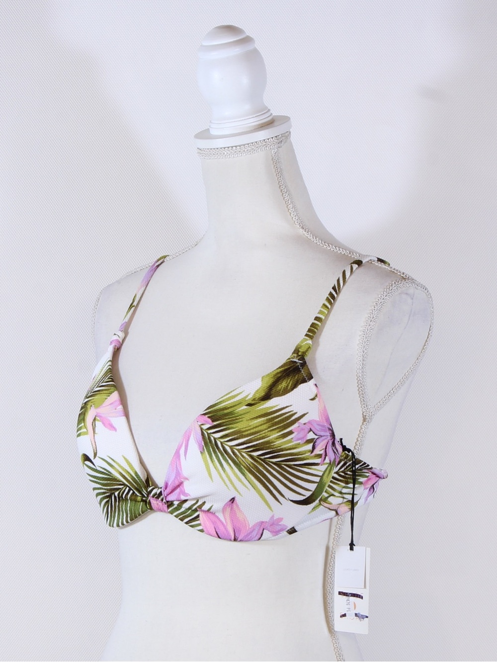Shade & Shore Tropical Leaf Green & Pink Floral Triangle Swim Top NWT